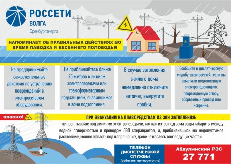 Филиал «Оренбургэнерго» о правилах электробезопасности во время паводка